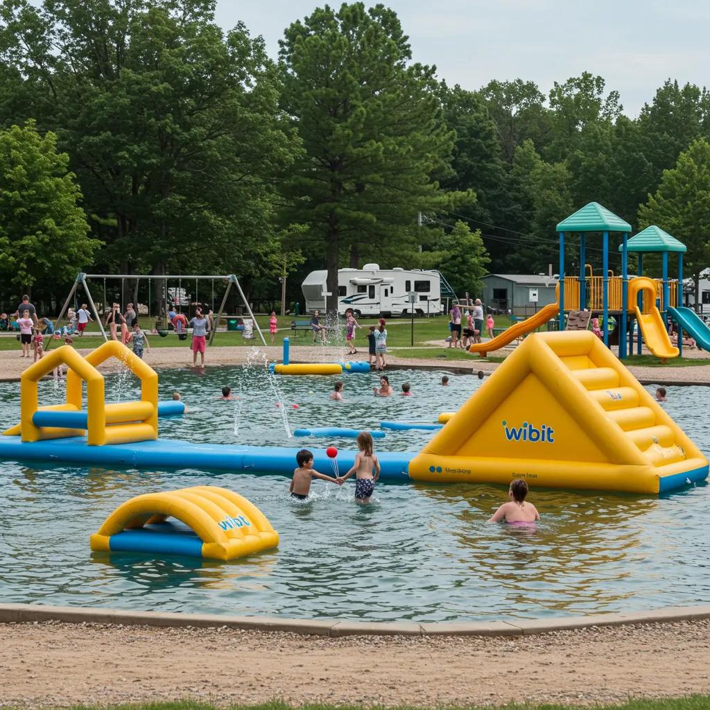 Family-friendly amenities at Walnut Hills Campground, including water park and playground