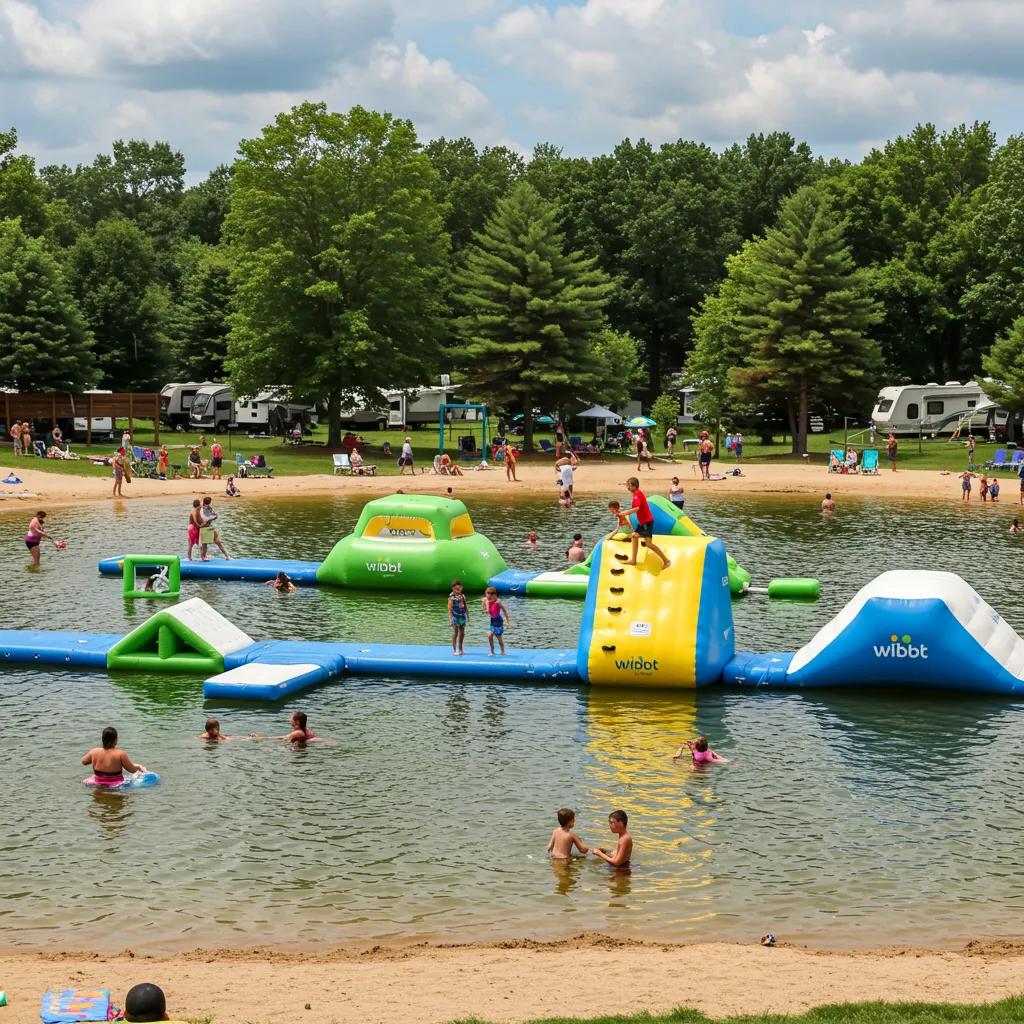 Family-friendly campground in Michigan with a swimming lake and water park