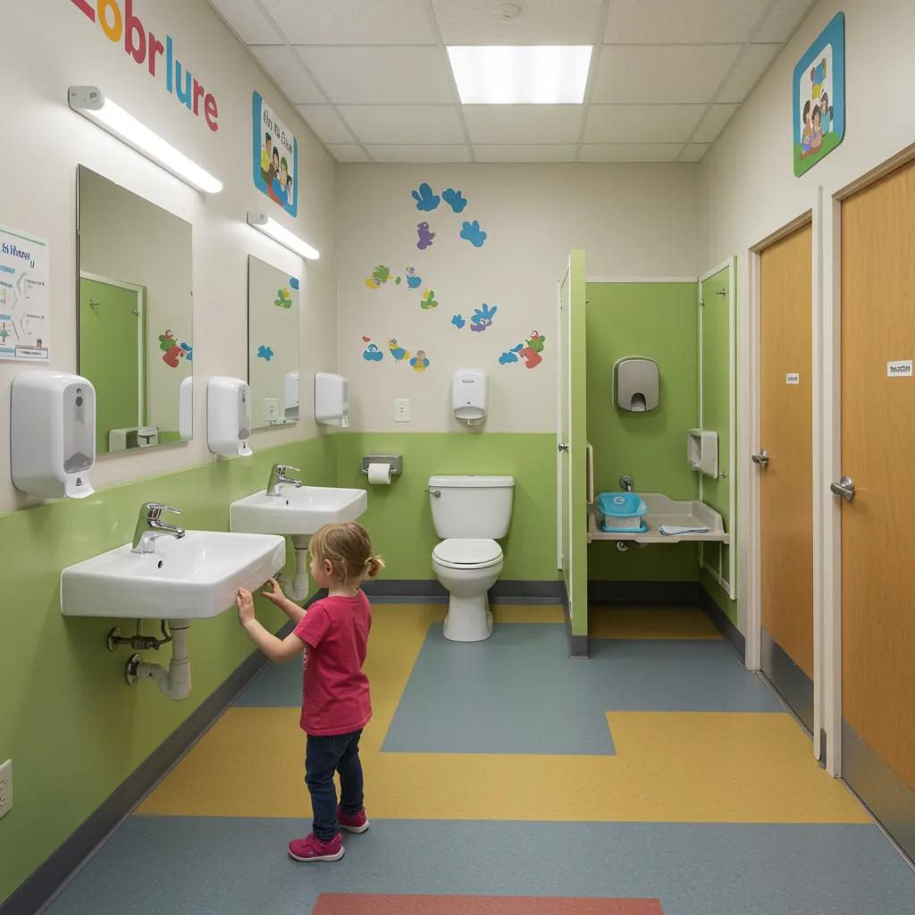 Family-friendly restroom amenities designed for children and caregivers
