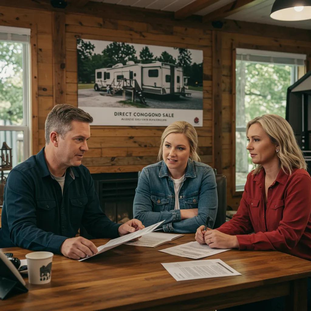 Family-owned business team discussing campground sale, highlighting the advantages of direct sales