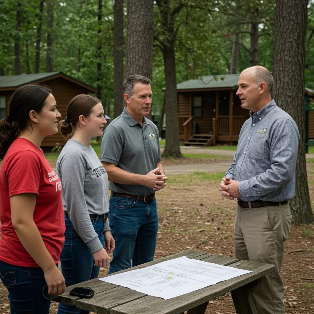 GatherGrounds Resorts representative engaging with campground staff, highlighting community and stewardship