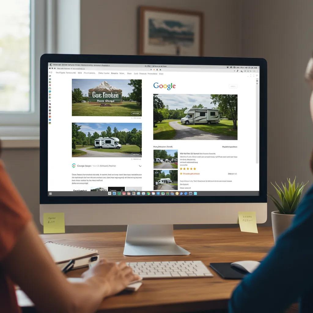 Google Business Profile for an RV park showcasing high-quality images and positive reviews