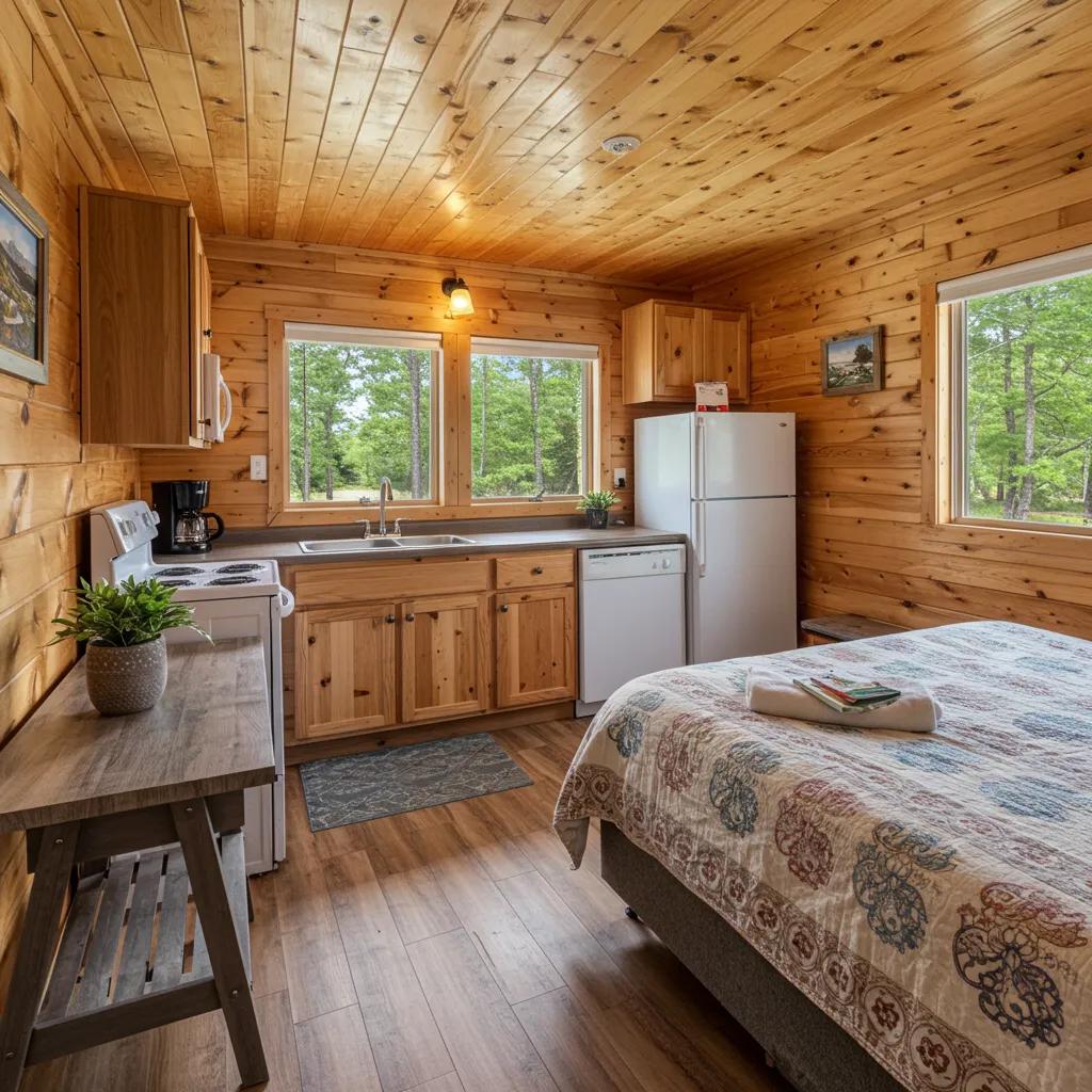 Interior of a luxury cabin in Michigan featuring modern amenities for a comfortable stay