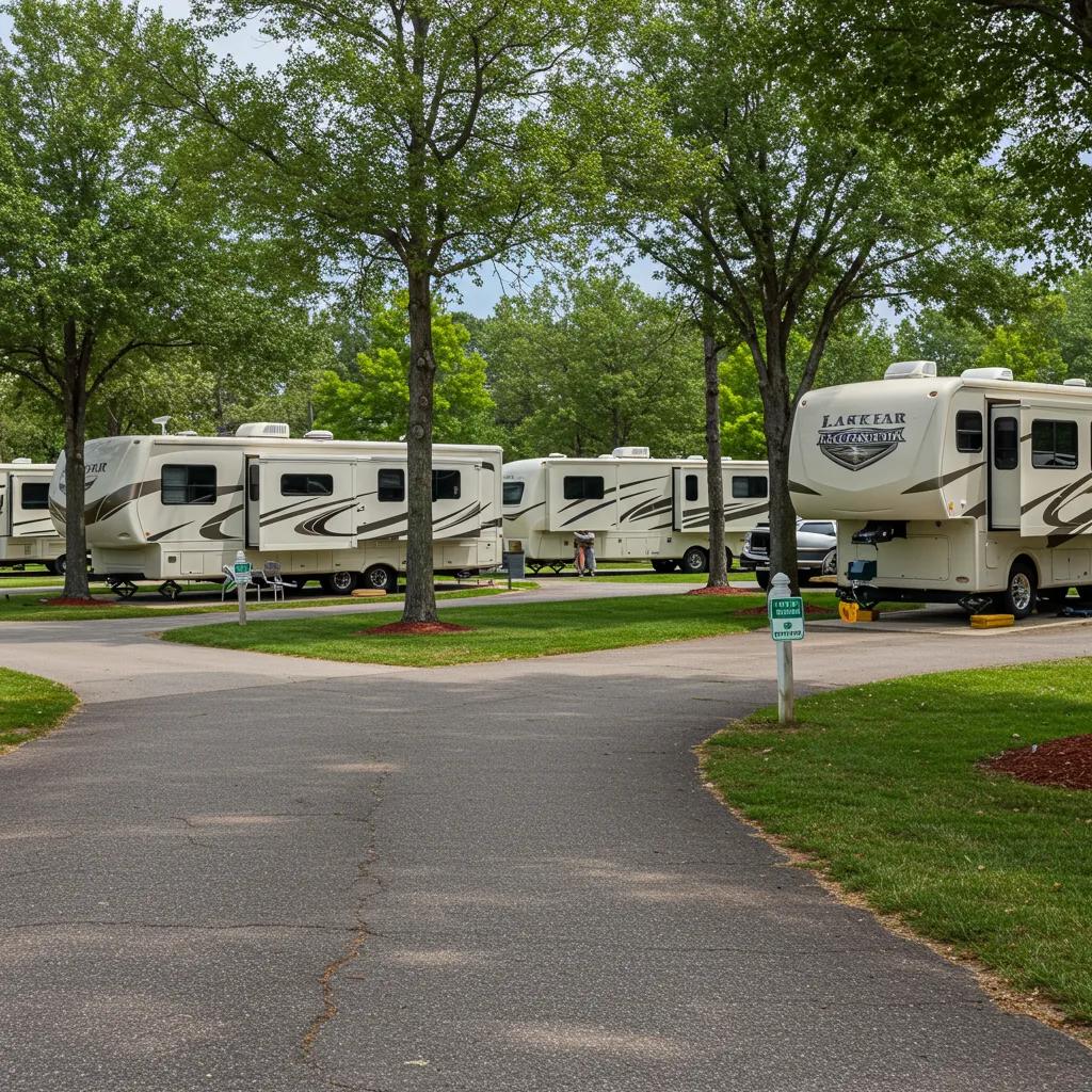 Inviting RV resort with spacious pull-through sites and lush greenery