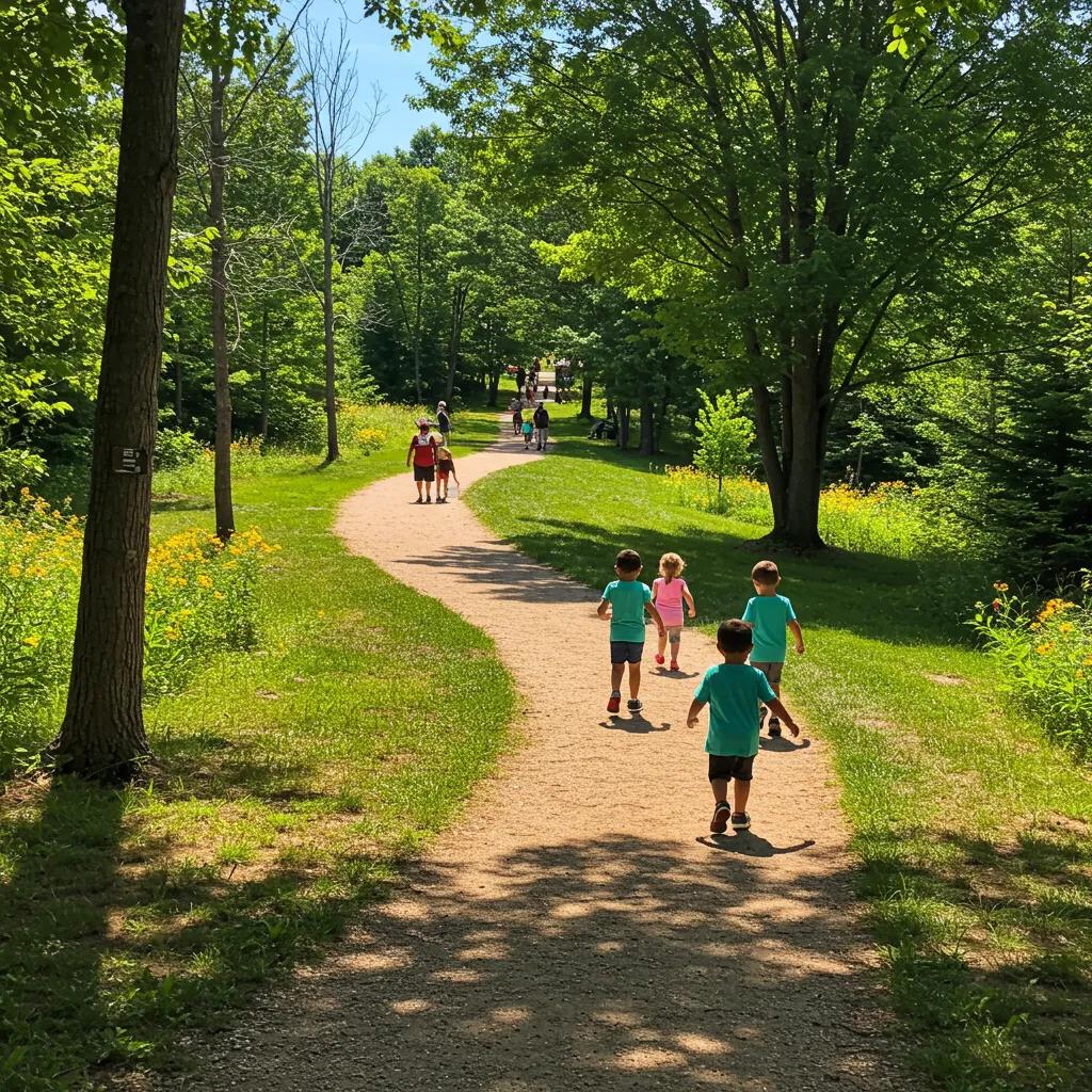 Kid-friendly hiking trail in Michigan, highlighting safe and accessible outdoor exploration