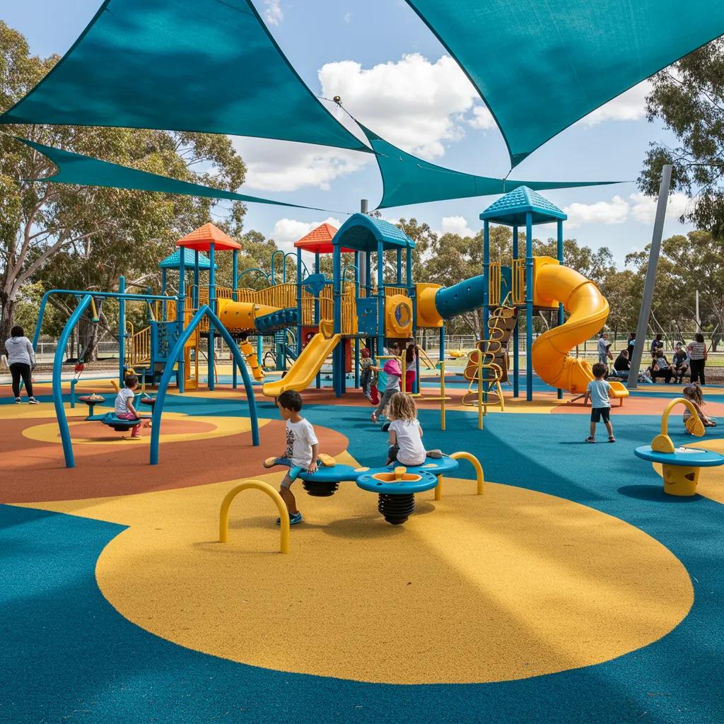 Multi-zone playground for children of different ages with safety features