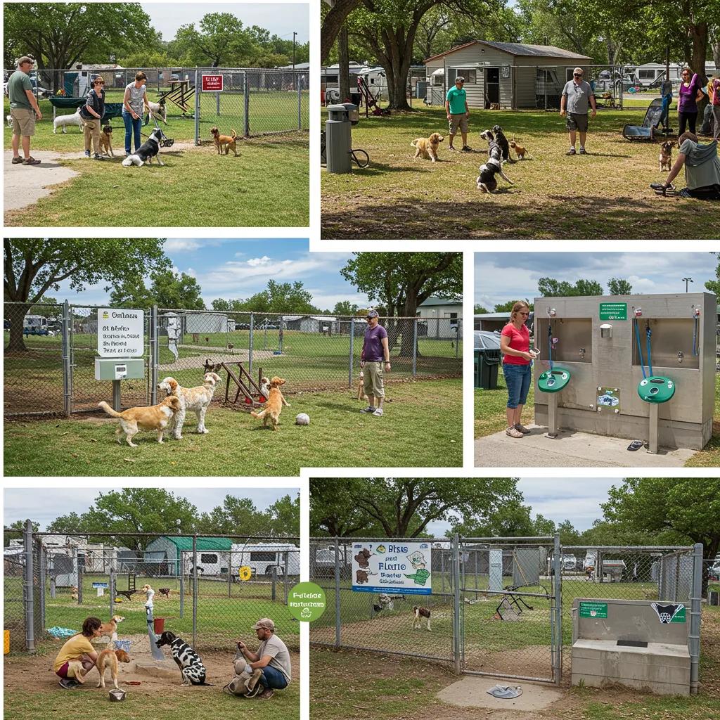 Pet-friendly amenities at a Michigan campground including dog park and waste stations