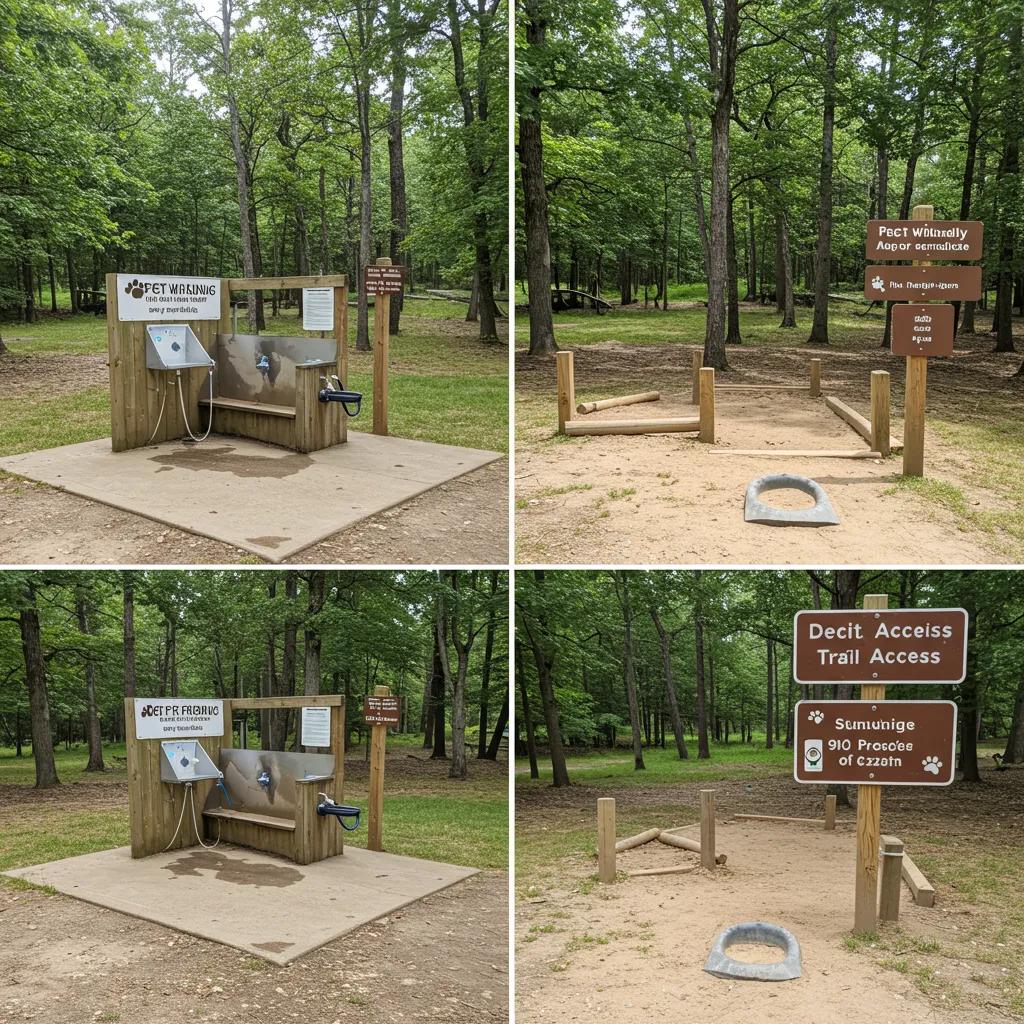 Pet-friendly amenities including washing station and relief area at a Michigan campground