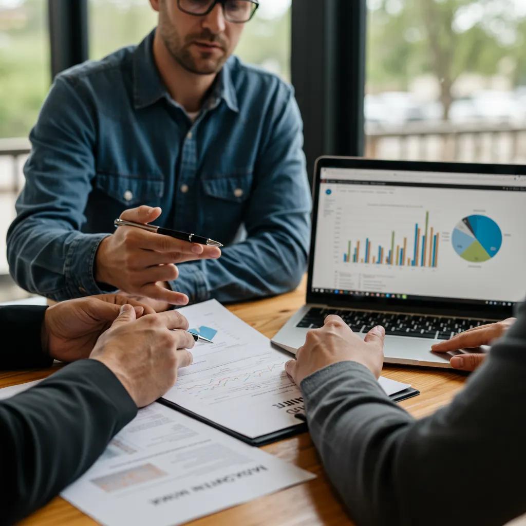 Professional discussing campground valuation methods with a client, emphasizing clarity and professionalism