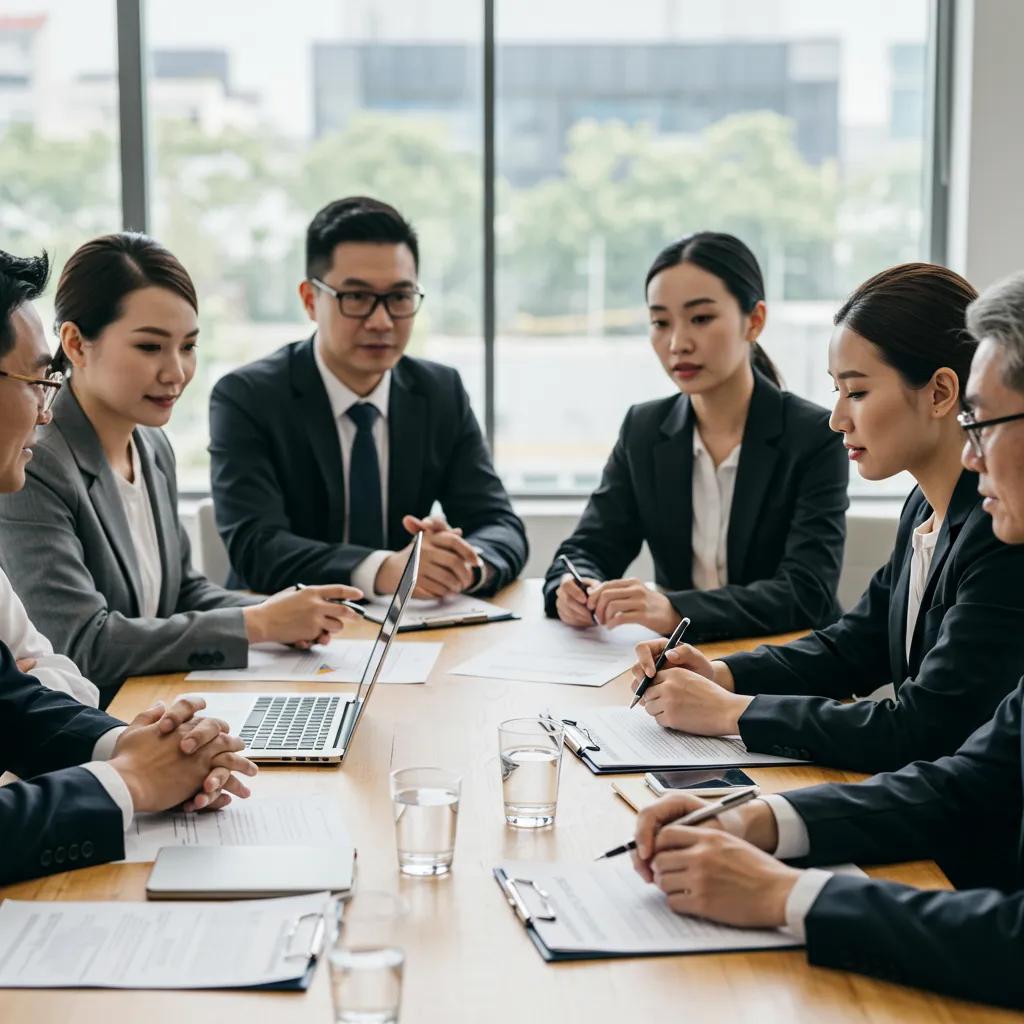 Professional negotiation scene with individuals discussing broker commission fees