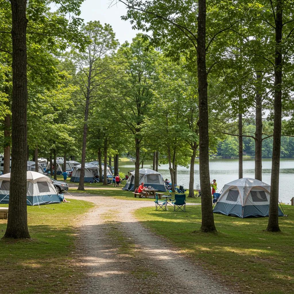 Quiet campground in Ohio with spacious tent sites and a tranquil lake, emphasizing relaxation and family bonding