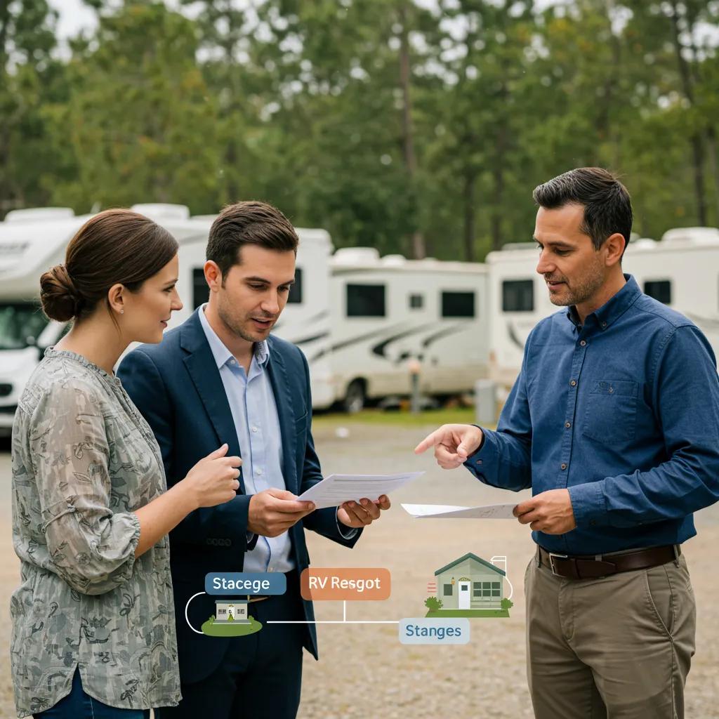 Real estate agent explaining the RV resort selling process to potential sellers