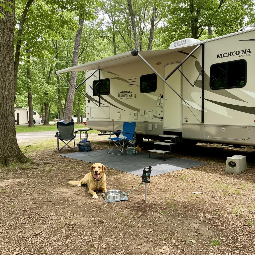 RV camping with a dog in a comfortable Michigan campsite