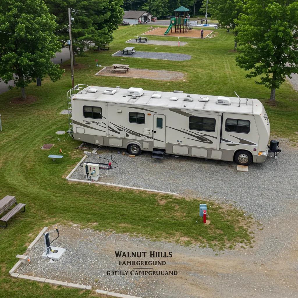 RV site at Walnut Hills Family Campground with full hookups and amenities