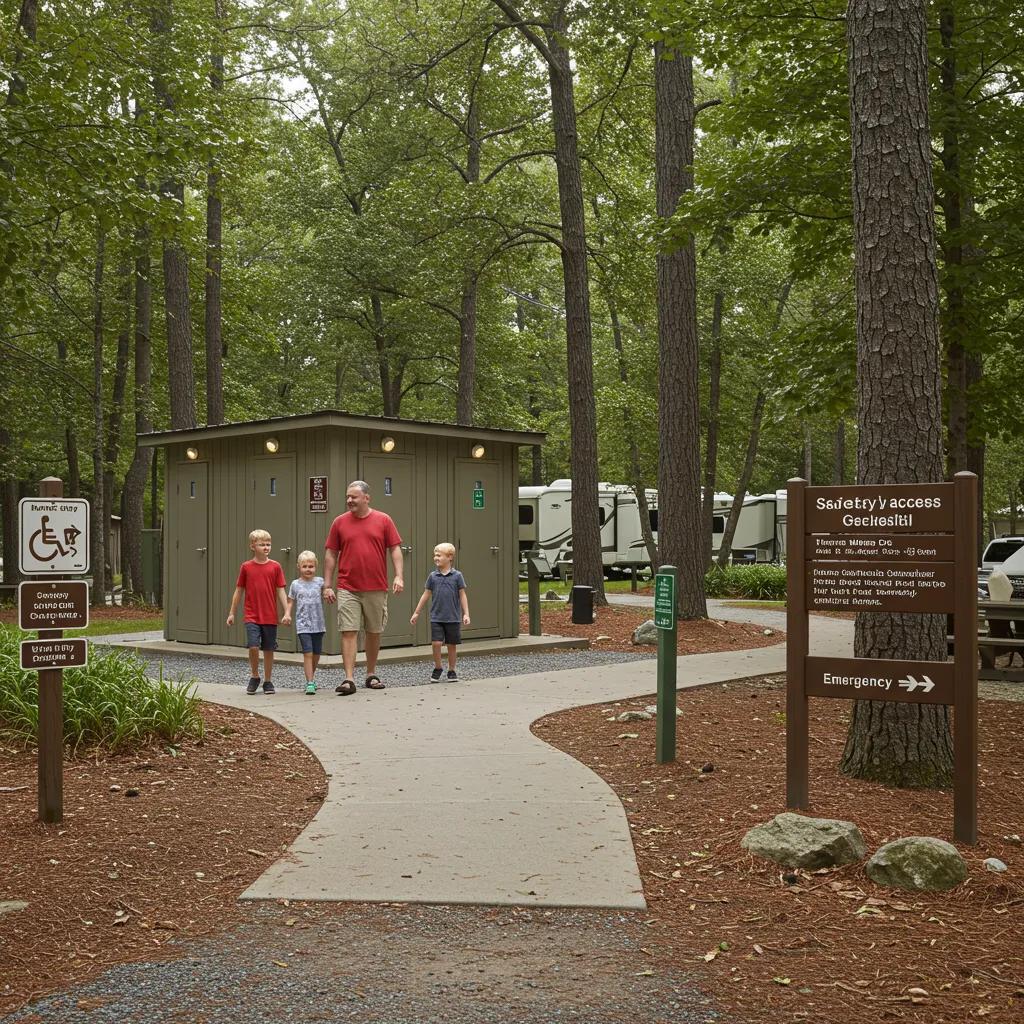 Campground safety and accessibility features, including ADA-compliant facilities and clear pathways
