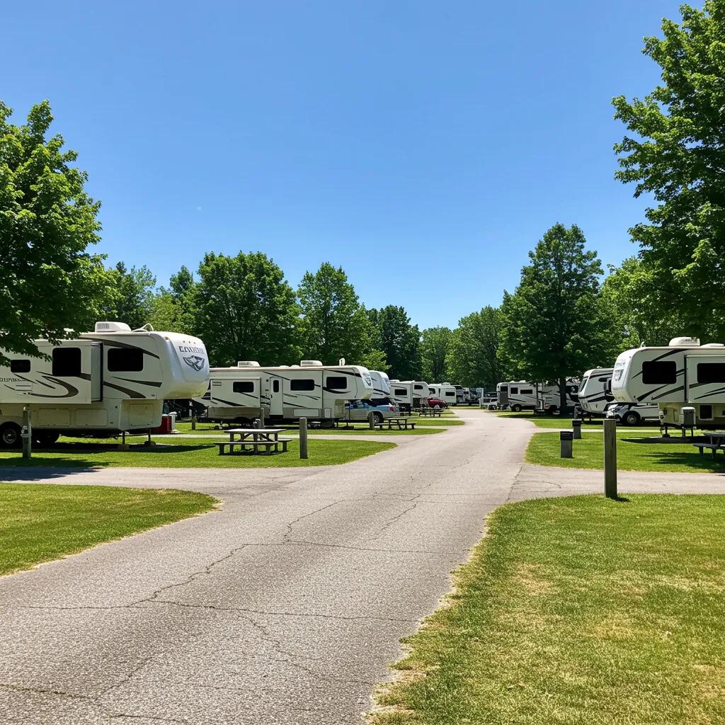Scenic campground view showcasing RVs and amenities in a vibrant outdoor setting