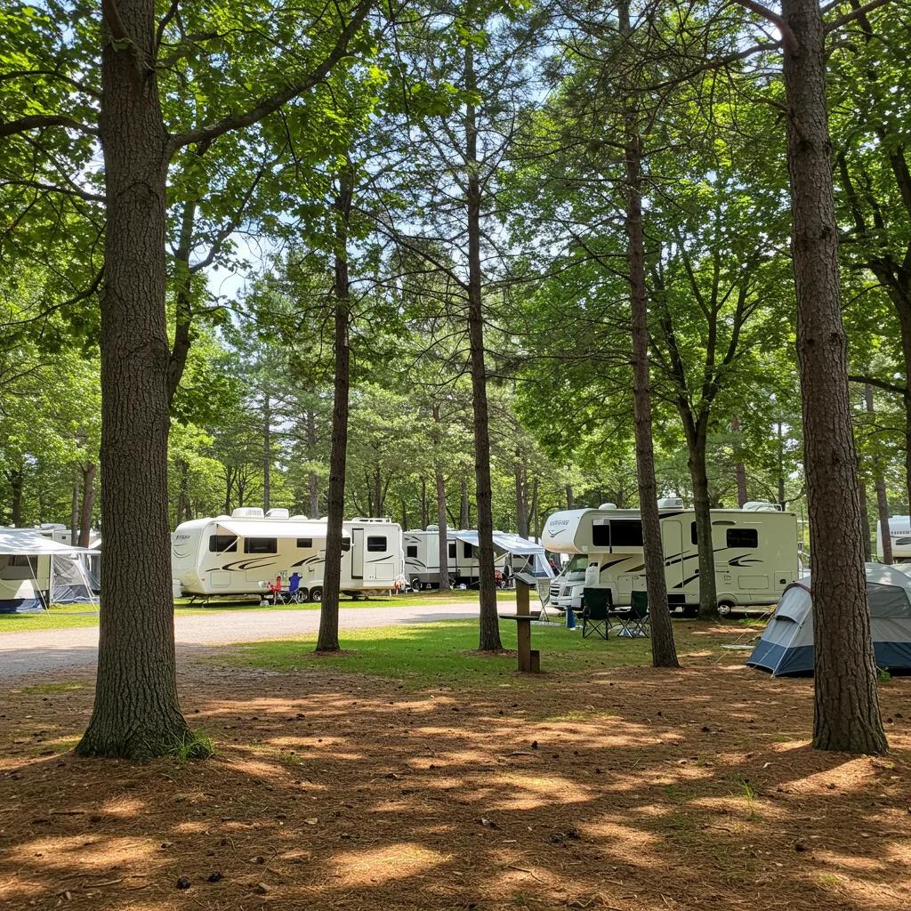 Scenic campground with RVs and tents, highlighting outdoor hospitality and family enjoyment