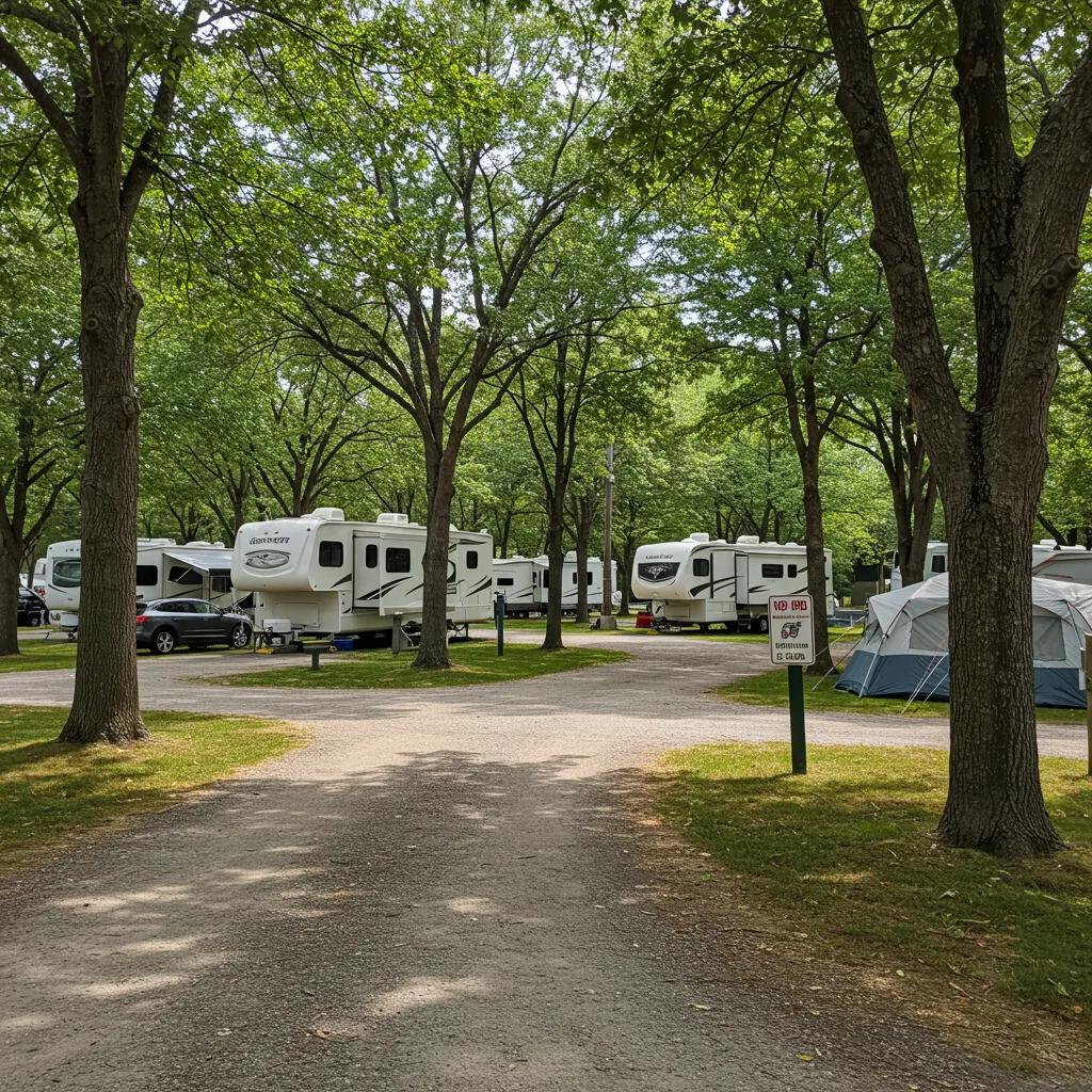 Scenic view of a campground with RVs and tents, representing investment opportunities in outdoor leisure