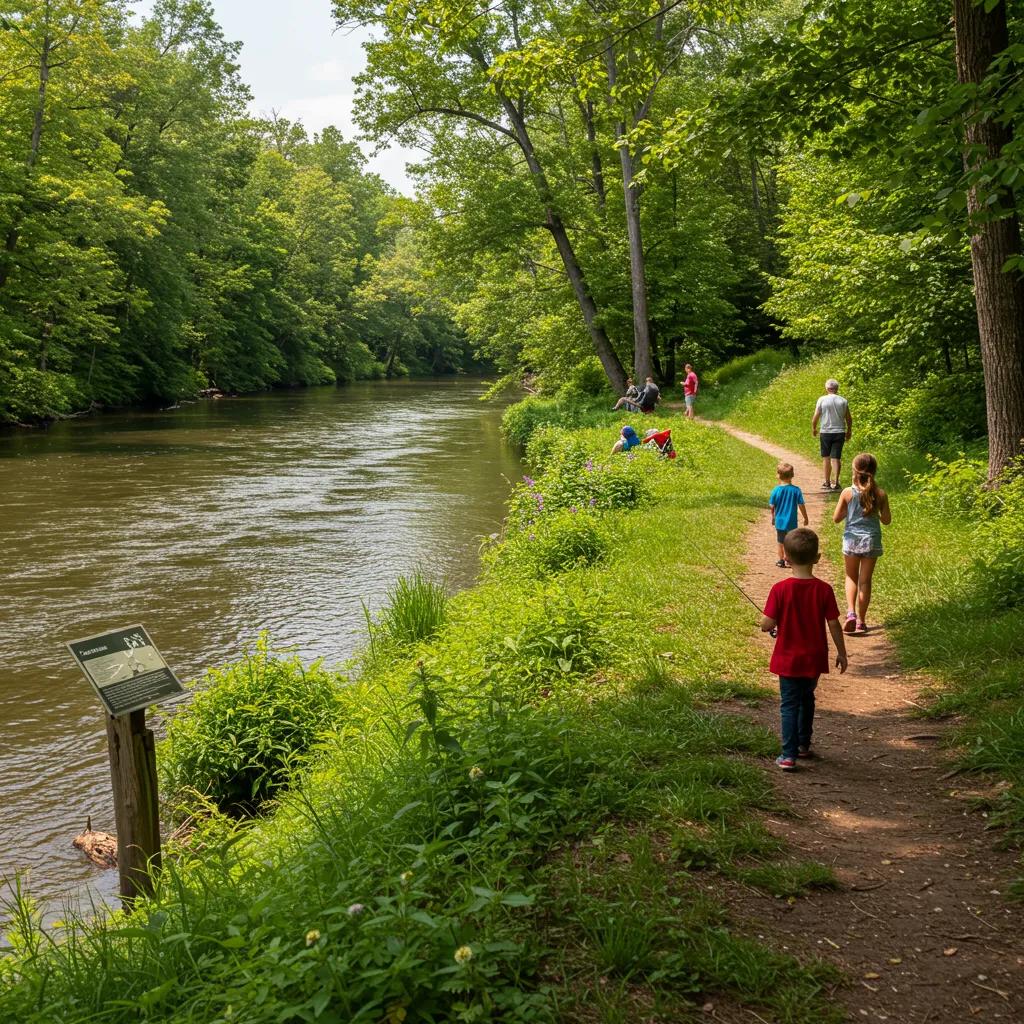 Scenic view of the Shiawassee River enhancing hiking experiences with families enjoying nature