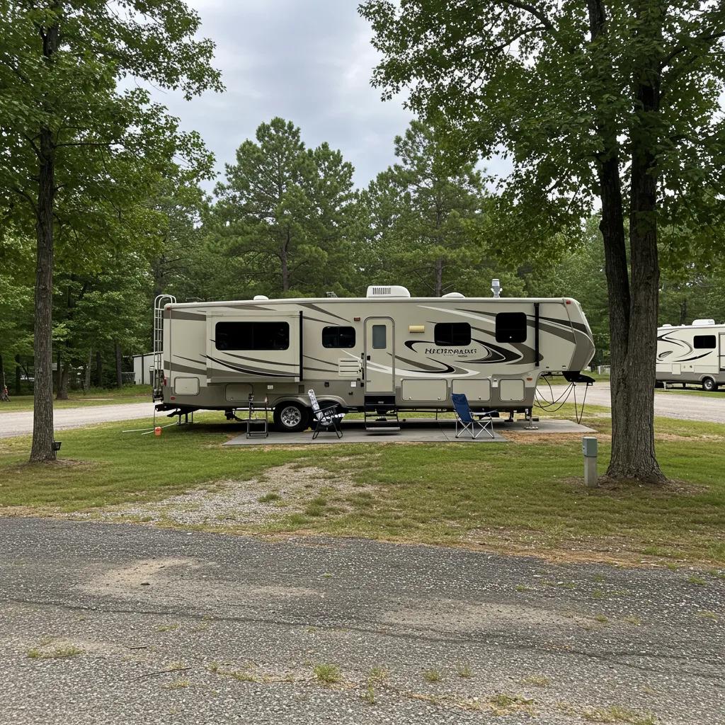 Spacious RV site with full hookups at a family-friendly campground