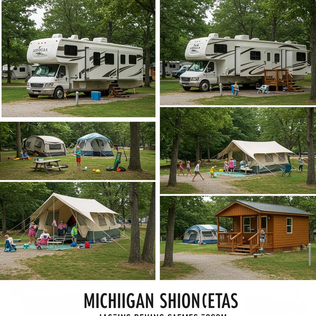 Various family-friendly accommodations at a Michigan campground