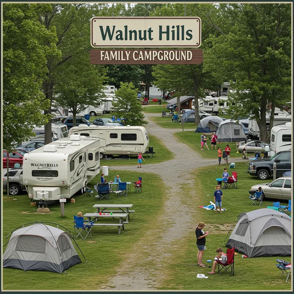 Walnut Hills Family Campground with families enjoying outdoor activities and various camping options
