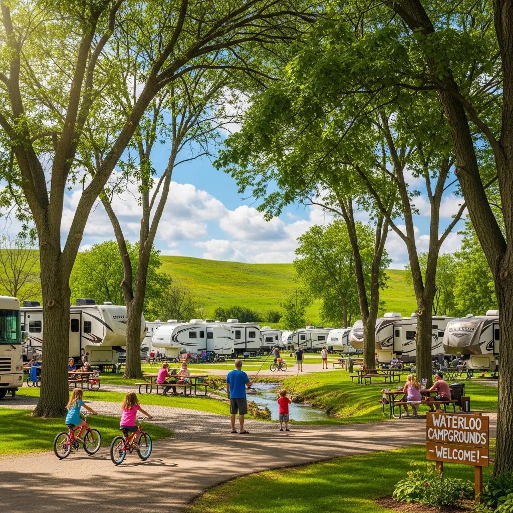 Affordable RV park near Waterloo with families enjoying outdoor activities