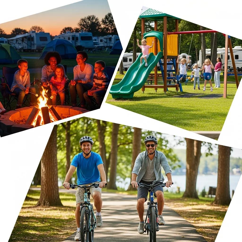 Collage showcasing the benefits of seasonal camping, including family gatherings and outdoor activities