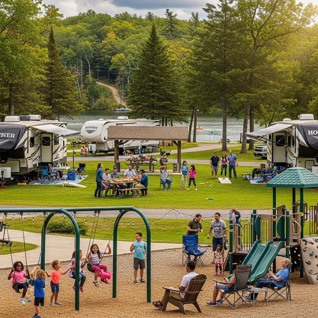 Community activities and outdoor recreation at a Michigan seasonal campground