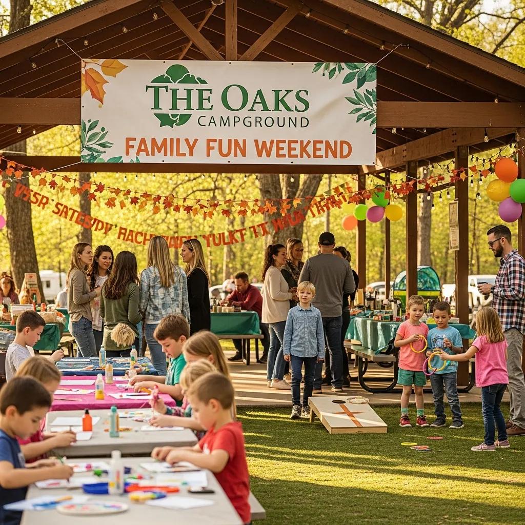Families enjoying themed weekend events at The Oaks Campground — community and outdoor fun