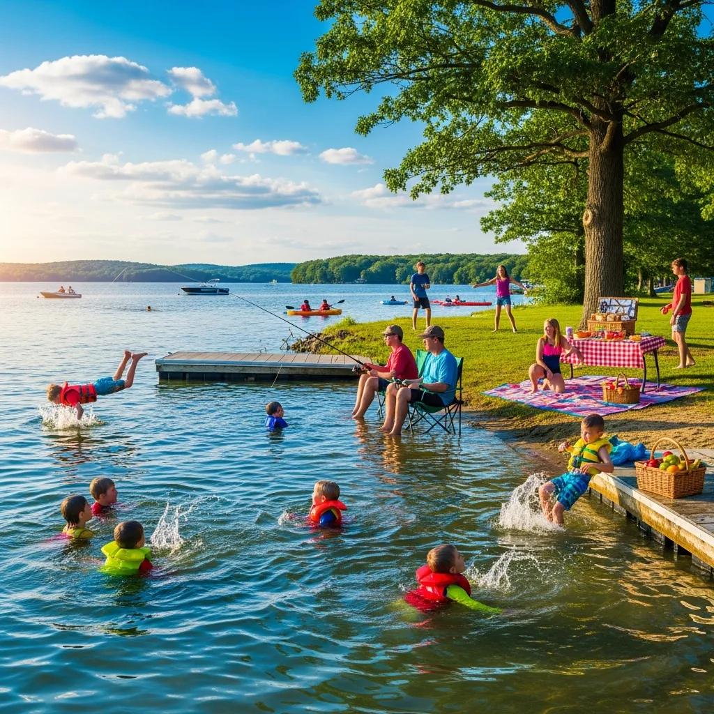 Portage Lake family water activities — swimming, fishing and picnics