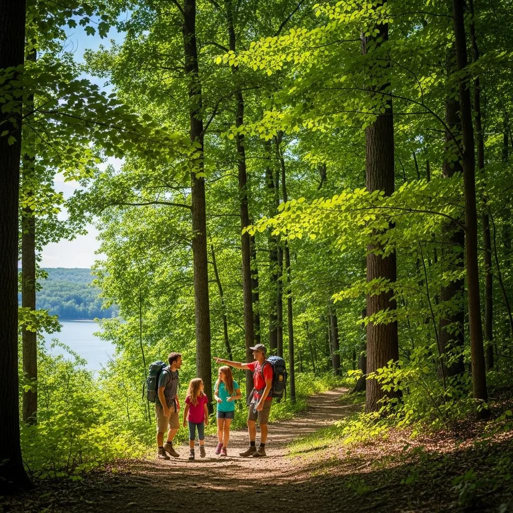 Families exploring hiking trails at Portage Lake and Waterloo State Recreation Area