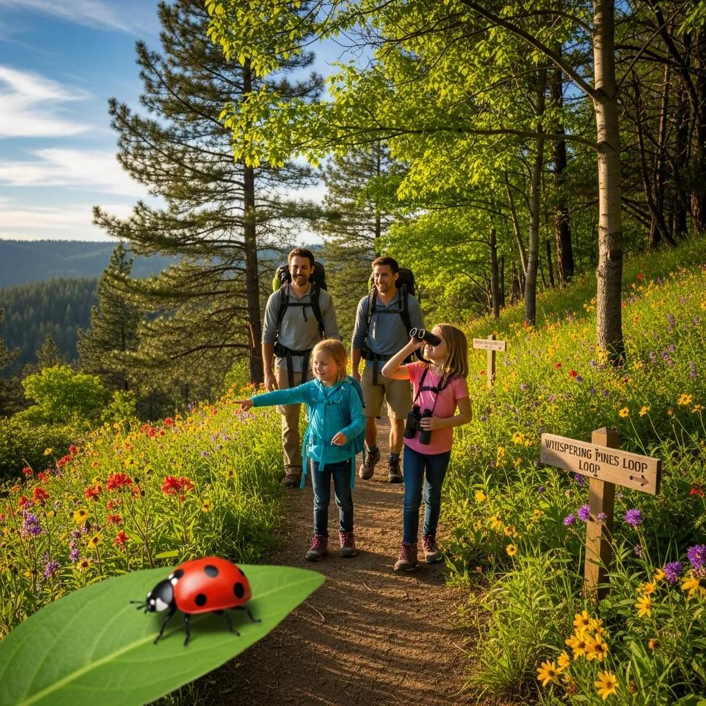 A family walks a beginner-friendly trail near The Oaks Campground—nature that’s easy to enjoy