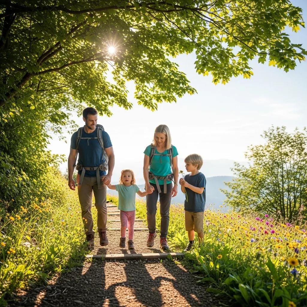 Family hiking on a scenic trail, perfect for kids and outdoor exploration