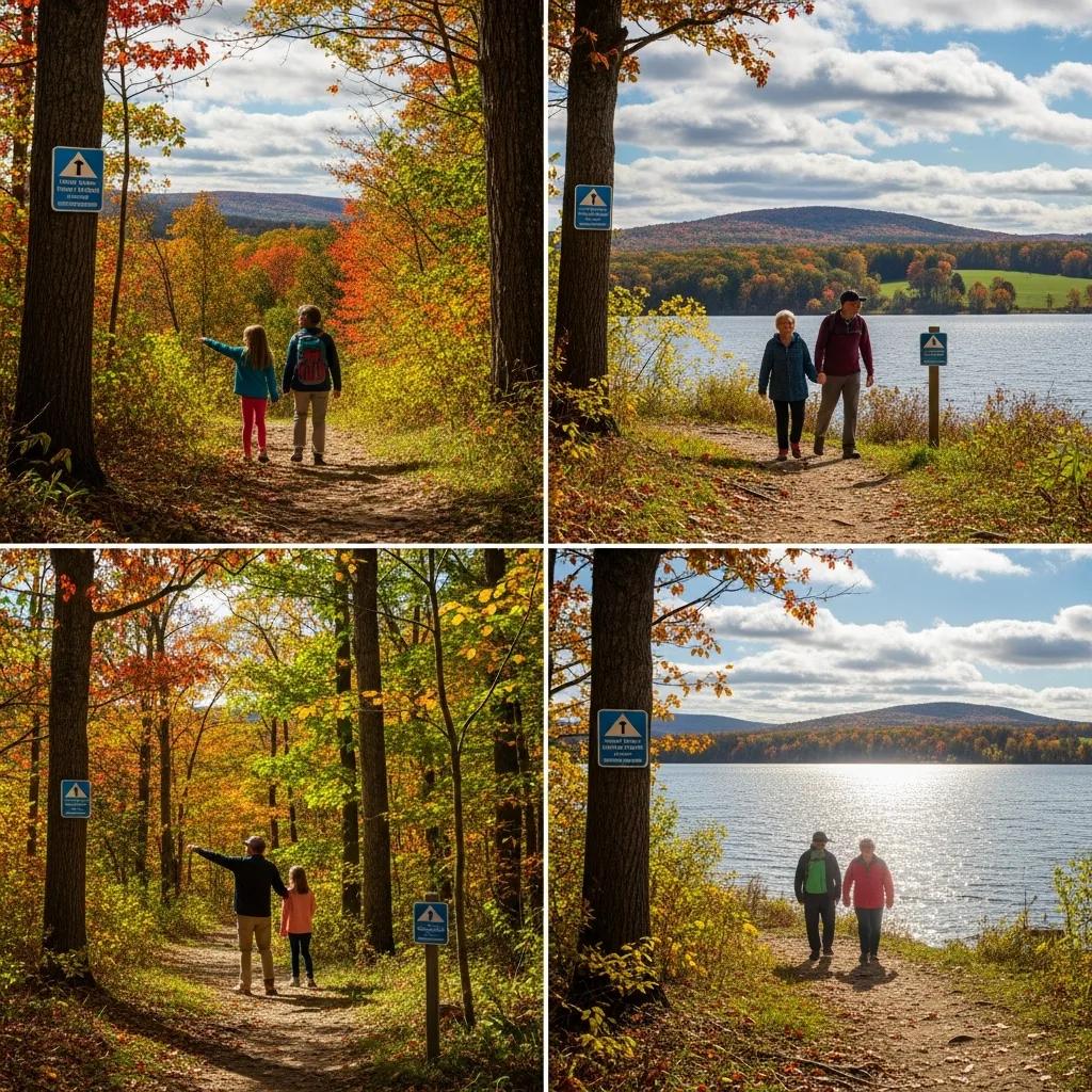 Hikers enjoying varied terrain and scenery on the Waterloo-Pinckney Trail