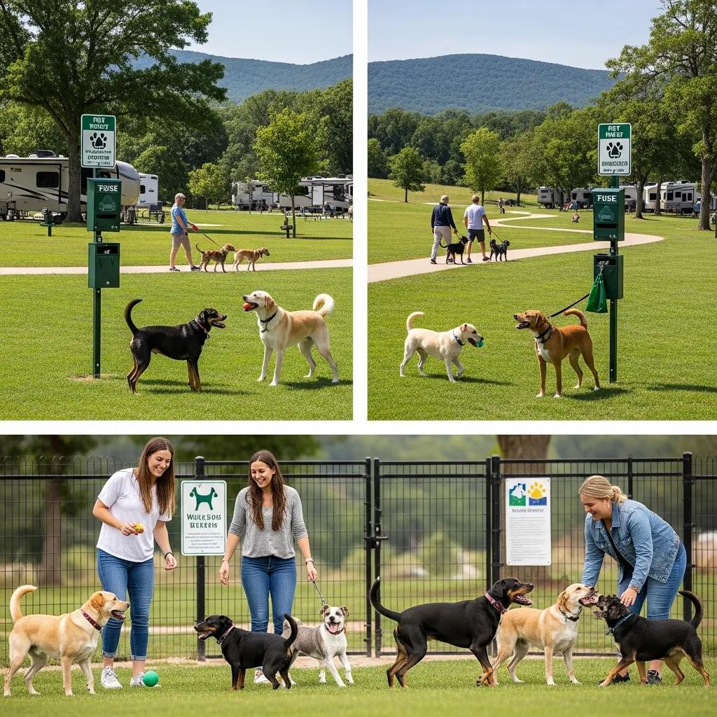 Dog park and walking trails at a pet-friendly RV resort