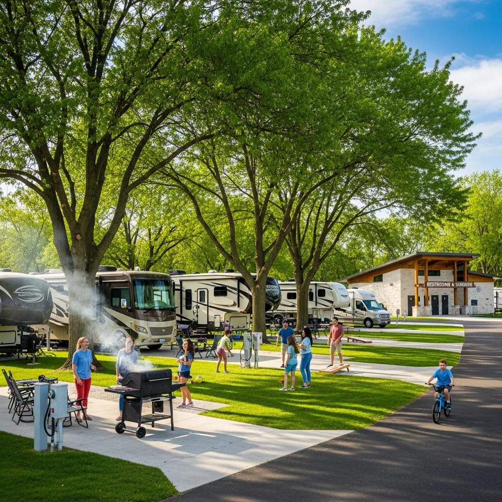 RV park near Fort Wayne — full hookups and families enjoying outdoor time