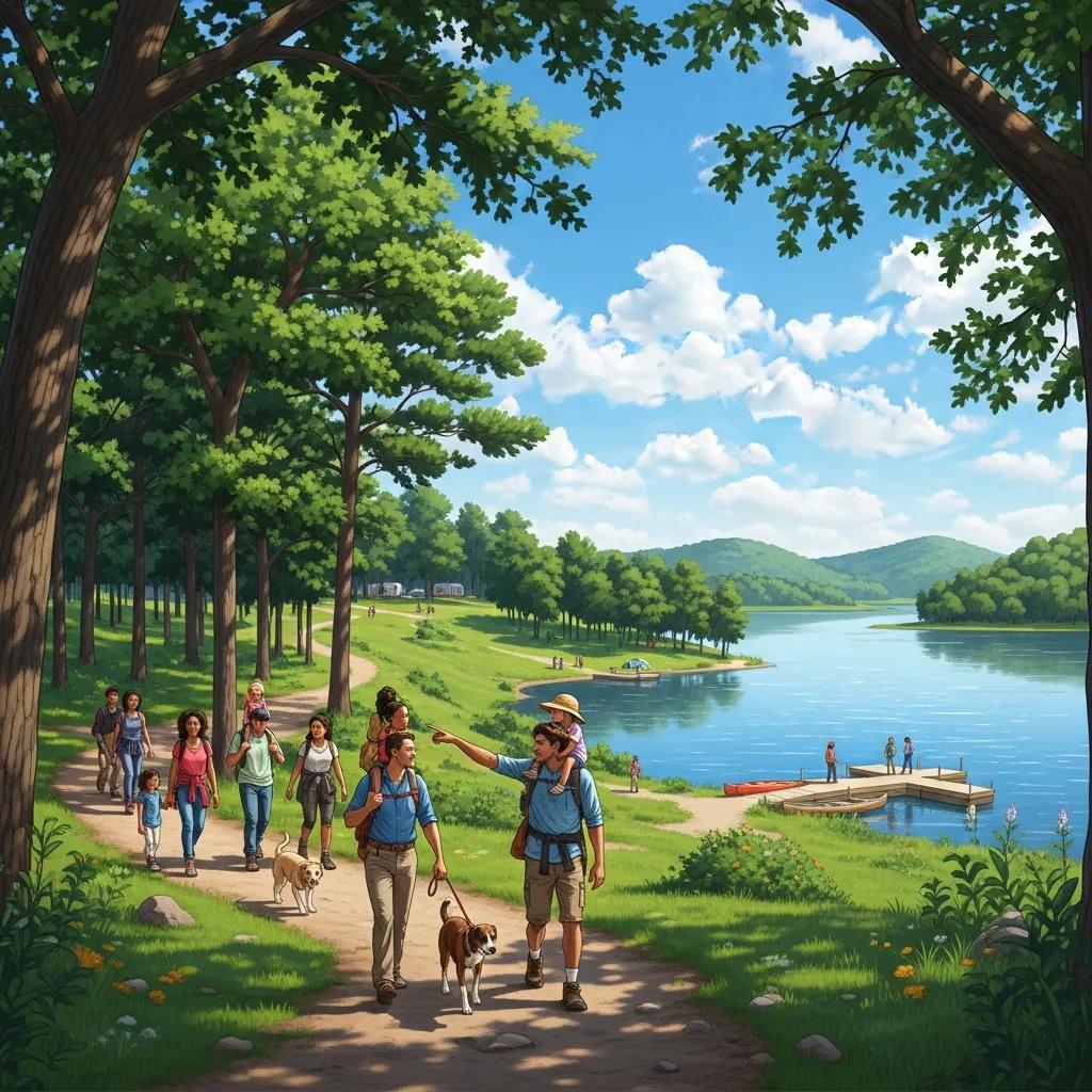 Waterloo State Recreation Area scenic trail with families hiking and enjoying nature