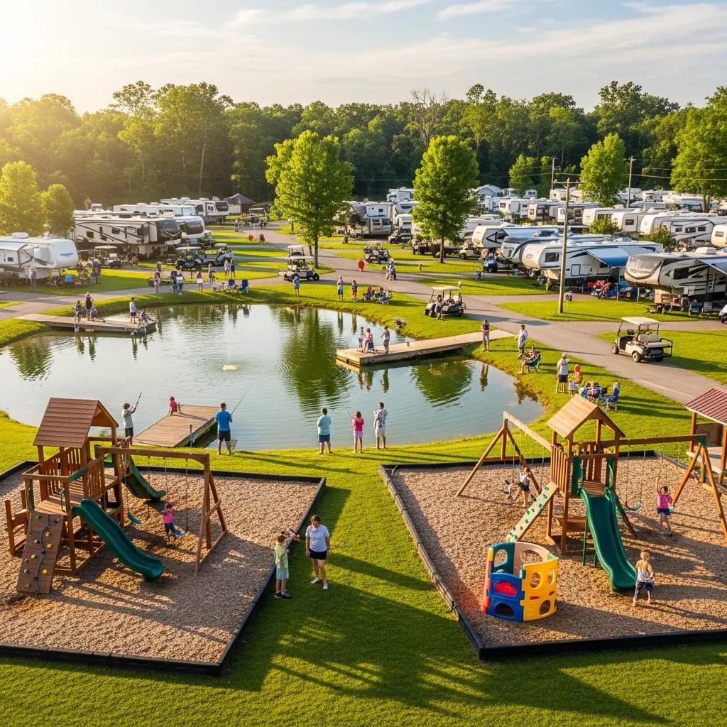 The Oaks Campground — fishing pond, playgrounds, and family-friendly grounds