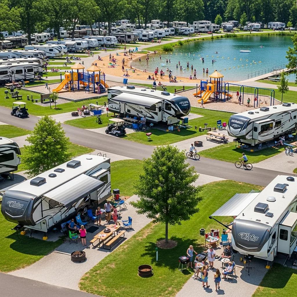The Oaks Campground grounds and amenities for seasonal RV guests in Michigan