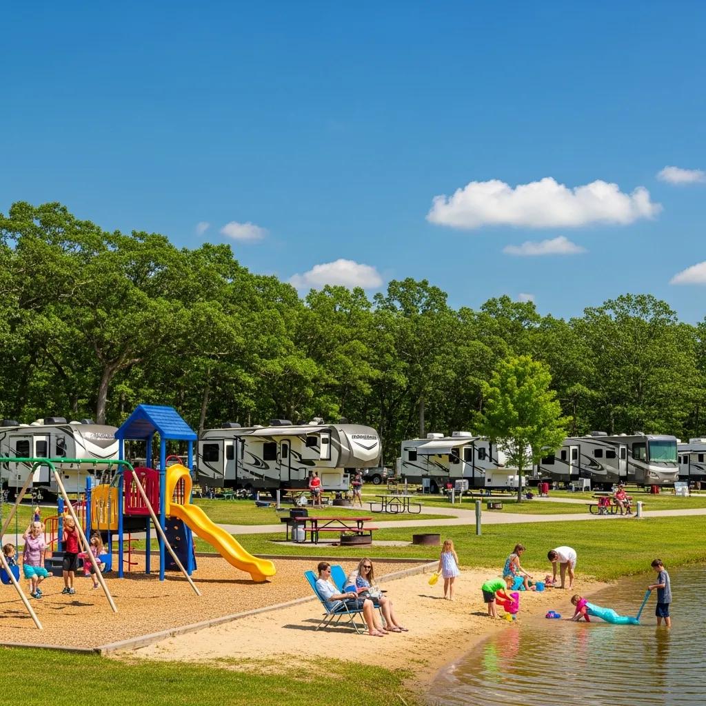 The Oaks Campground with family-friendly play areas and waterfront access