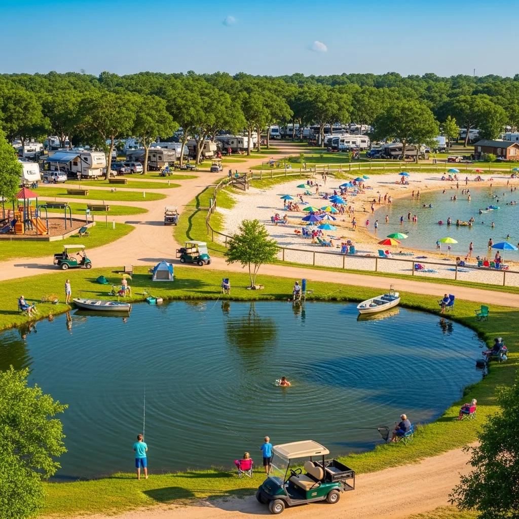The Oaks Campground — fishing pond, swimming lake, and family-friendly amenities
