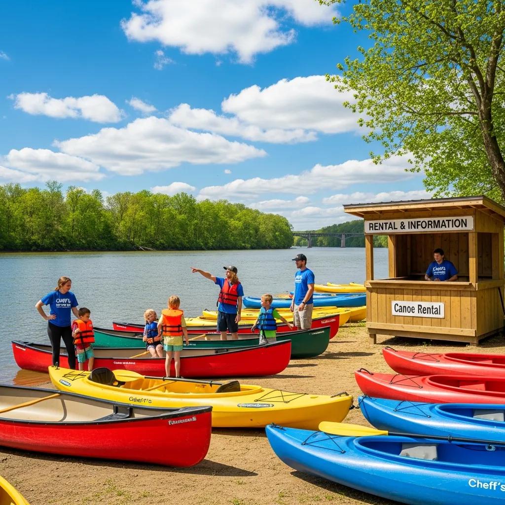 Cheff's Canoe Rental boats lined up and ready for float trips