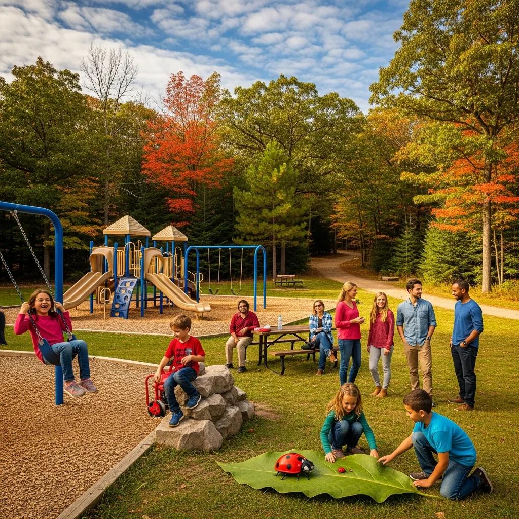 Children playing at a family-friendly campground in Lower Michigan, highlighting outdoor activities and family engagement