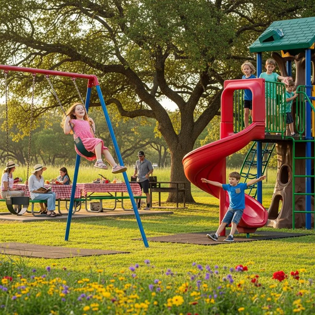 Children playing on playground equipment at Willow Lake Park Campground