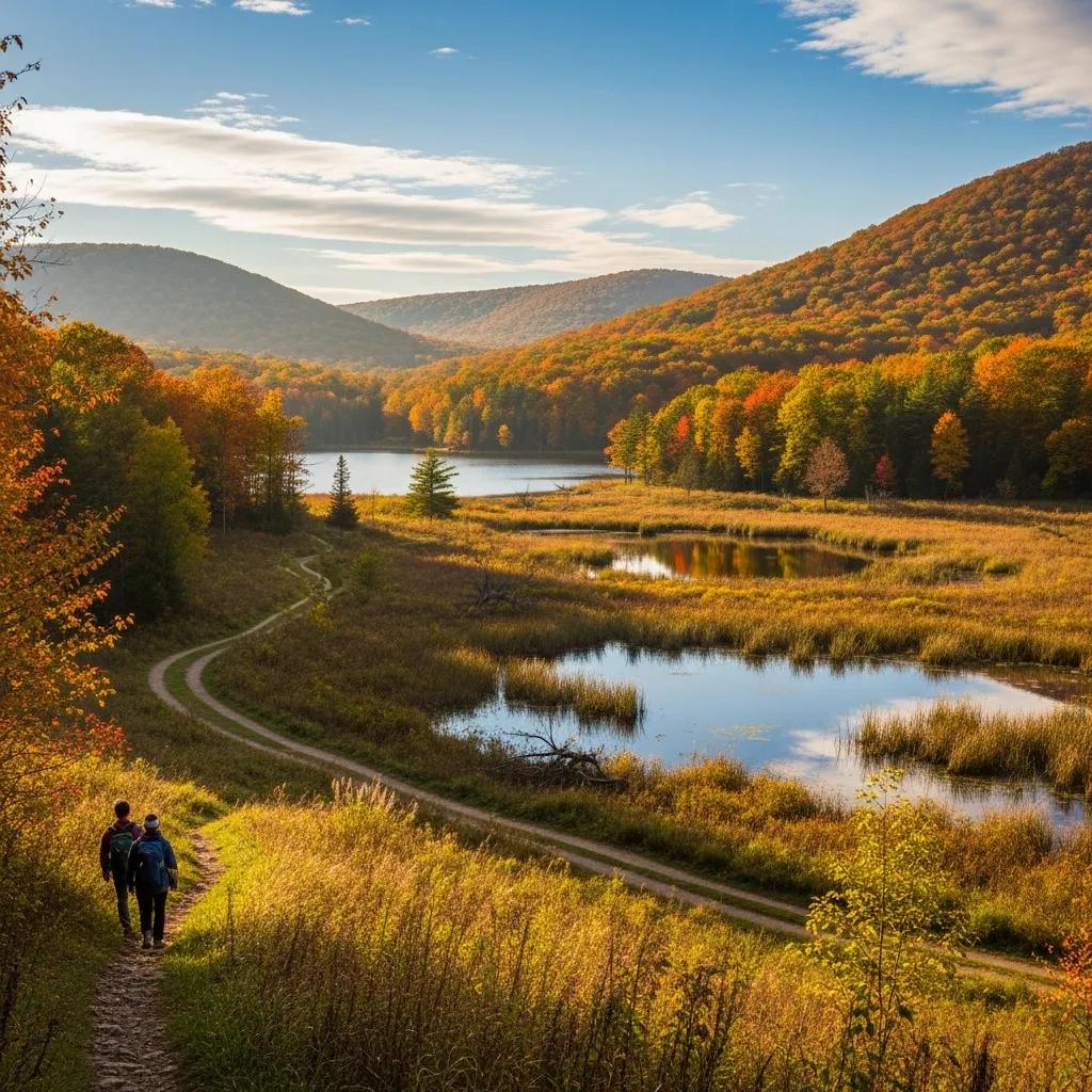 Hikers on a scenic trail in Waterloo State Recreation Area