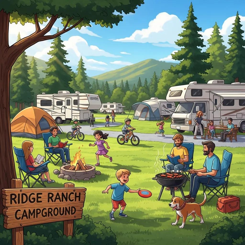 Families camping at Ridge Ranch Campground, enjoying nature and outdoor activities