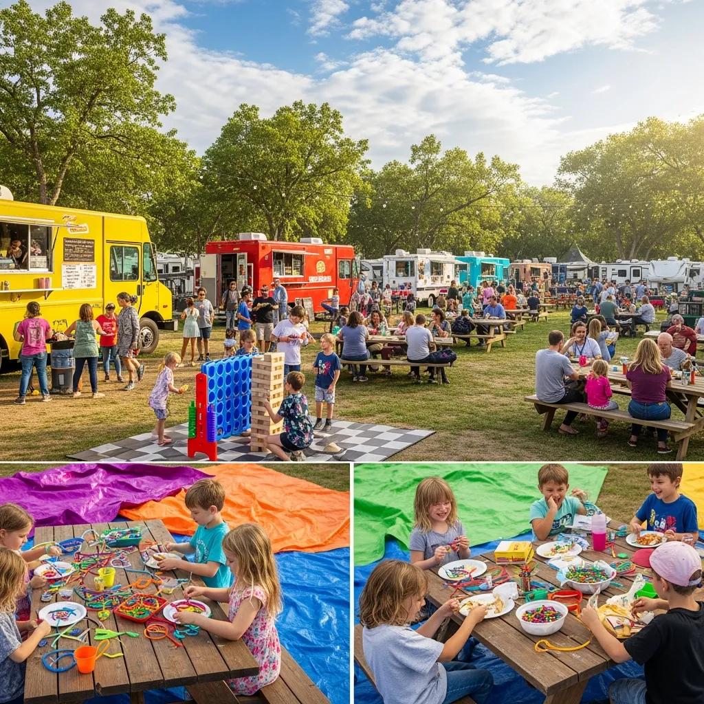Families crafting and playing together at Ridge Ranch Campground