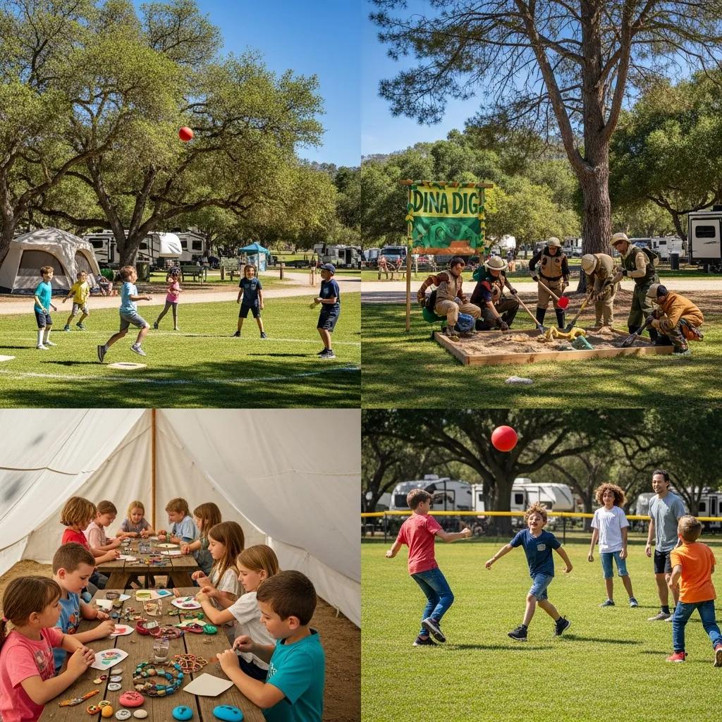 Families taking part in outdoor games and activities at The Oaks Campground
