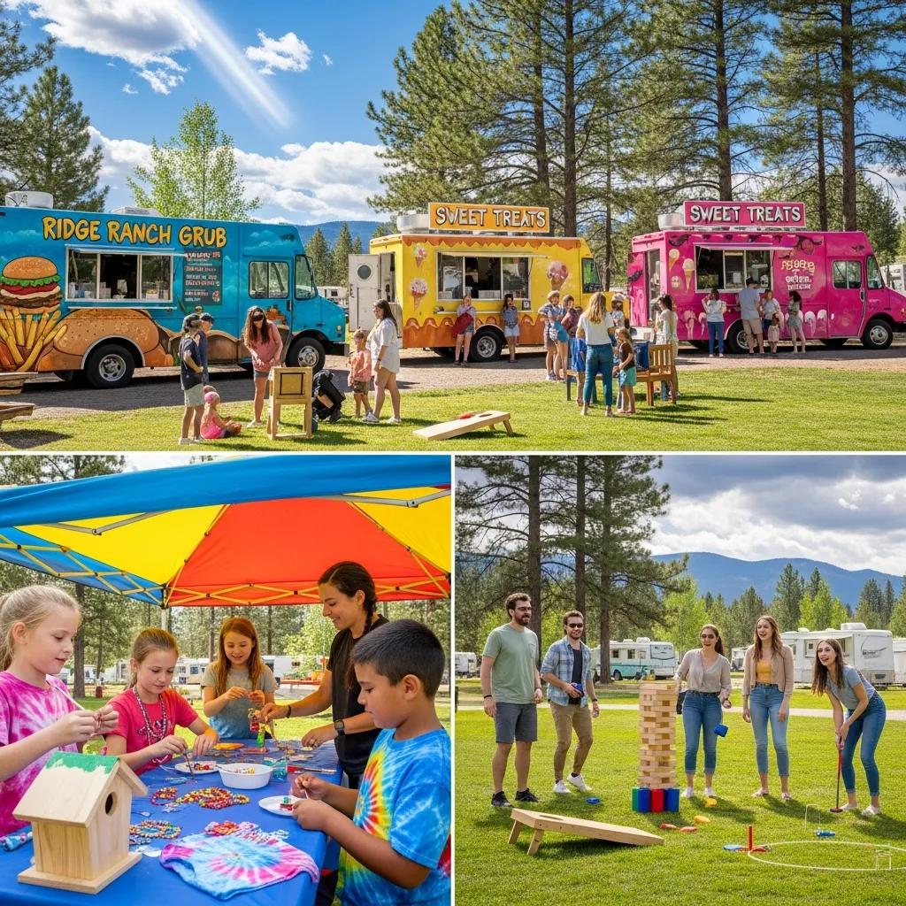 Families taking part in crafts and games at Ridge Ranch Campground